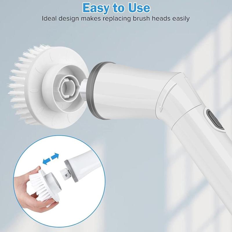 【D.P.C】Electric Spin Scrubber, 1 Piece Cordless Rechargeable Electric Cleaning Brush with 6 Replaceable Brush Heads, Electric Rotary Scrubber Brushes with Adjustable Extension Handle for Tile, Toilet, Floor, Household Cleaning Supplies